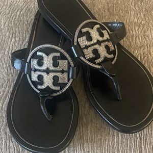 Tory Burch Size 9 crystal Miller Sandal in black leather